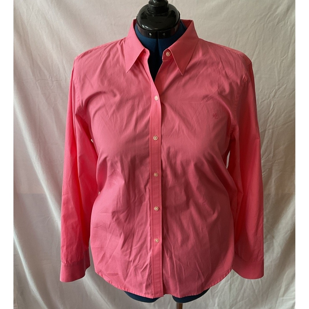 Lauren Ralph Lauren Womens XL Pink Non Iron Cotton Button Down Dress Shirt